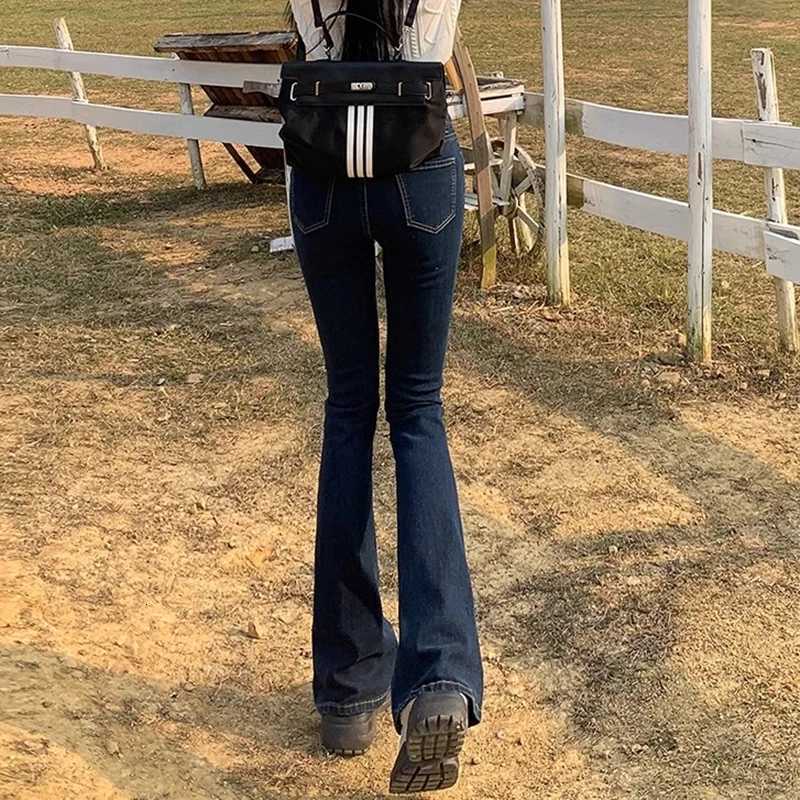 Woman Elastic High Waist Bell Bottom Jeans Female High Street Designer Flare Pants Lady Fashion Blue Black Gothic Denim TrousersT260317
