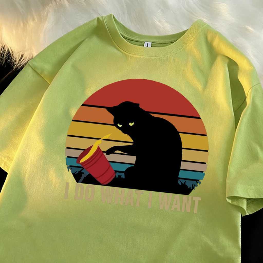 Cat Do What It Want Design T-Shirts Men Summer Cotton O-Neck Tee All-Match Casual Top Loose Fashion Man Vintage Clothing M260317