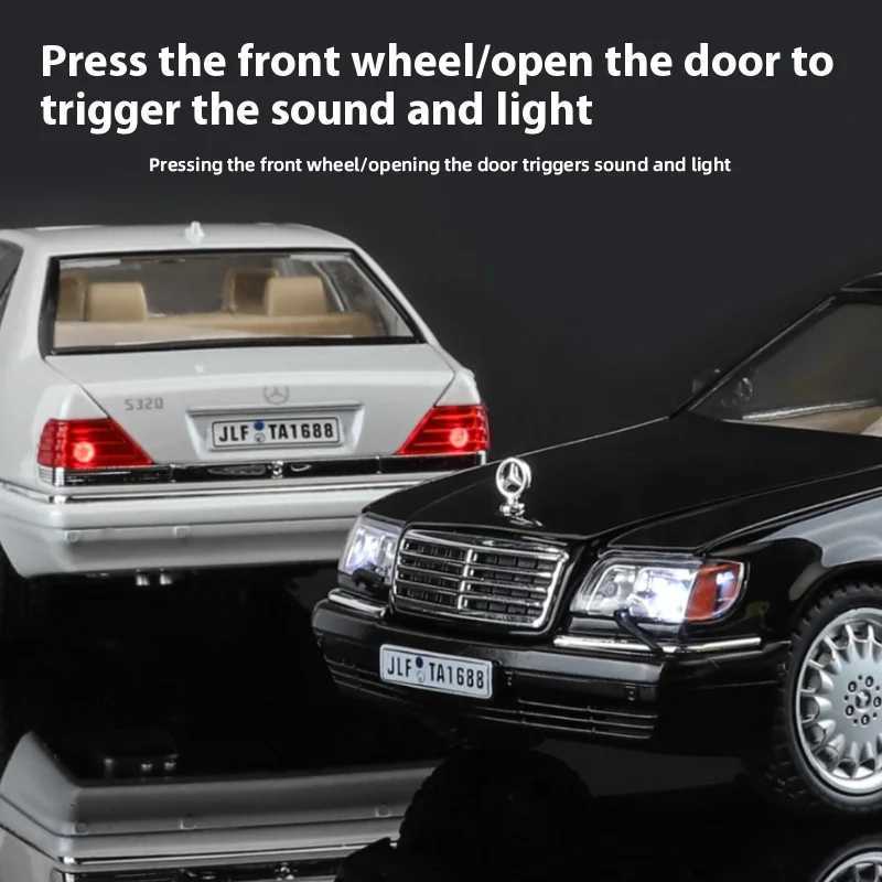 1/24 Alloy W140 320SEL Classic Limousine Alloy Diecast Model Car Sound light Desktop Decoration Gift For Friend Present D260317