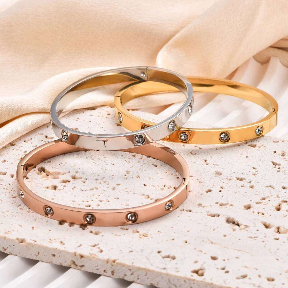 6mm Wide Exquisite Zircon Openable Bracelet for Women ,Stainless Steel Polished Bangle Bracelets,Girl Jewelry Gifts