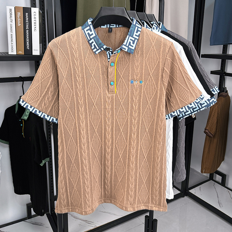 Luxury Brand Designer Popular short-sleeved T-shirt for men autumn knitwear with embroidered patterns and color blocking jacquard top for middle-aged 