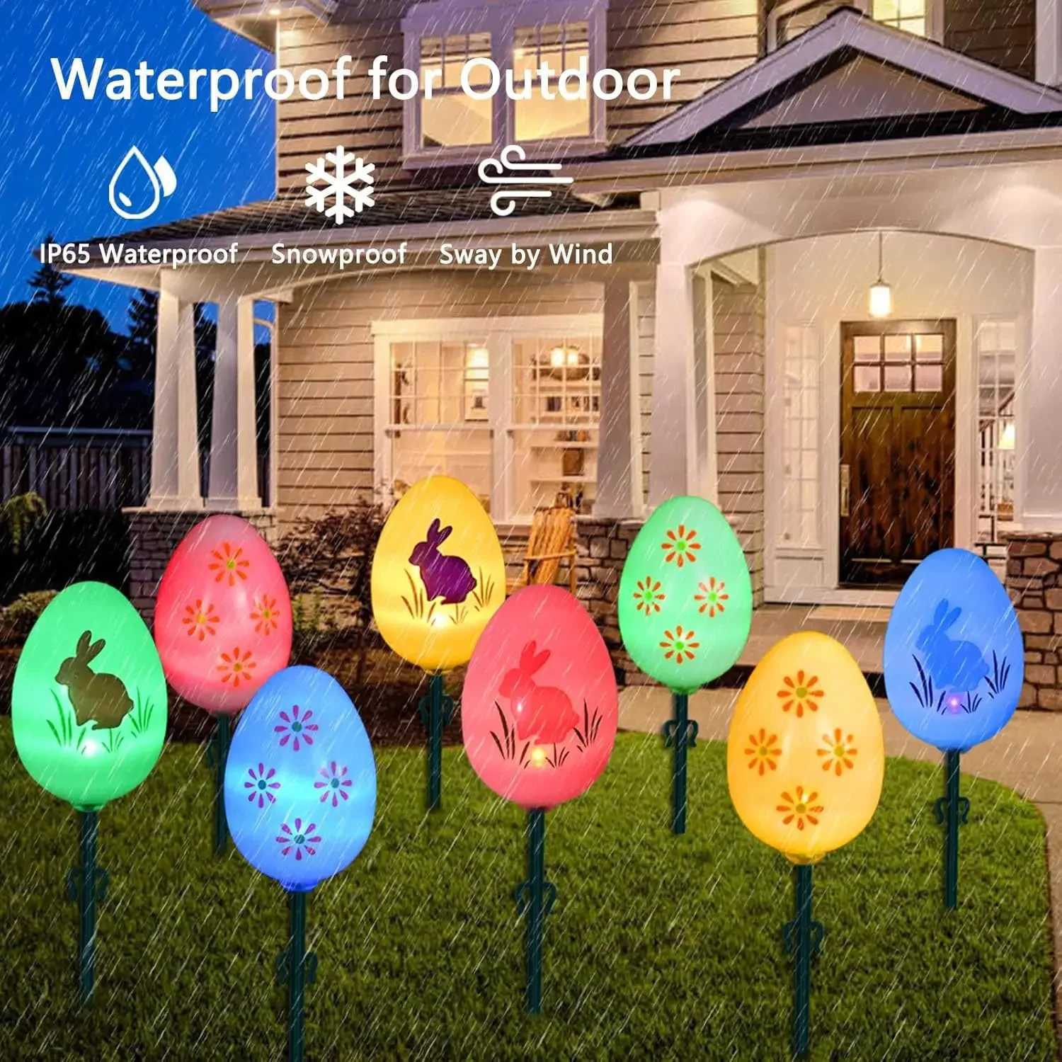 Solar Easter Egg String Lights Rabbit Egg Ground Lights Garden Lawn Decoration Lamp Outdoor Holiday Festival Lighting H260316