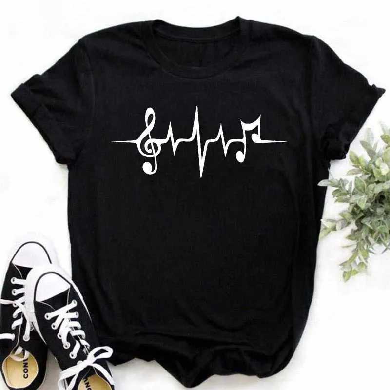 New Harajuku Funny Music Note Art T Shirt Fashion Women T Shirt Music Tops Short Sleeves Black T-shirt Ladies Casual Tees Top M260317