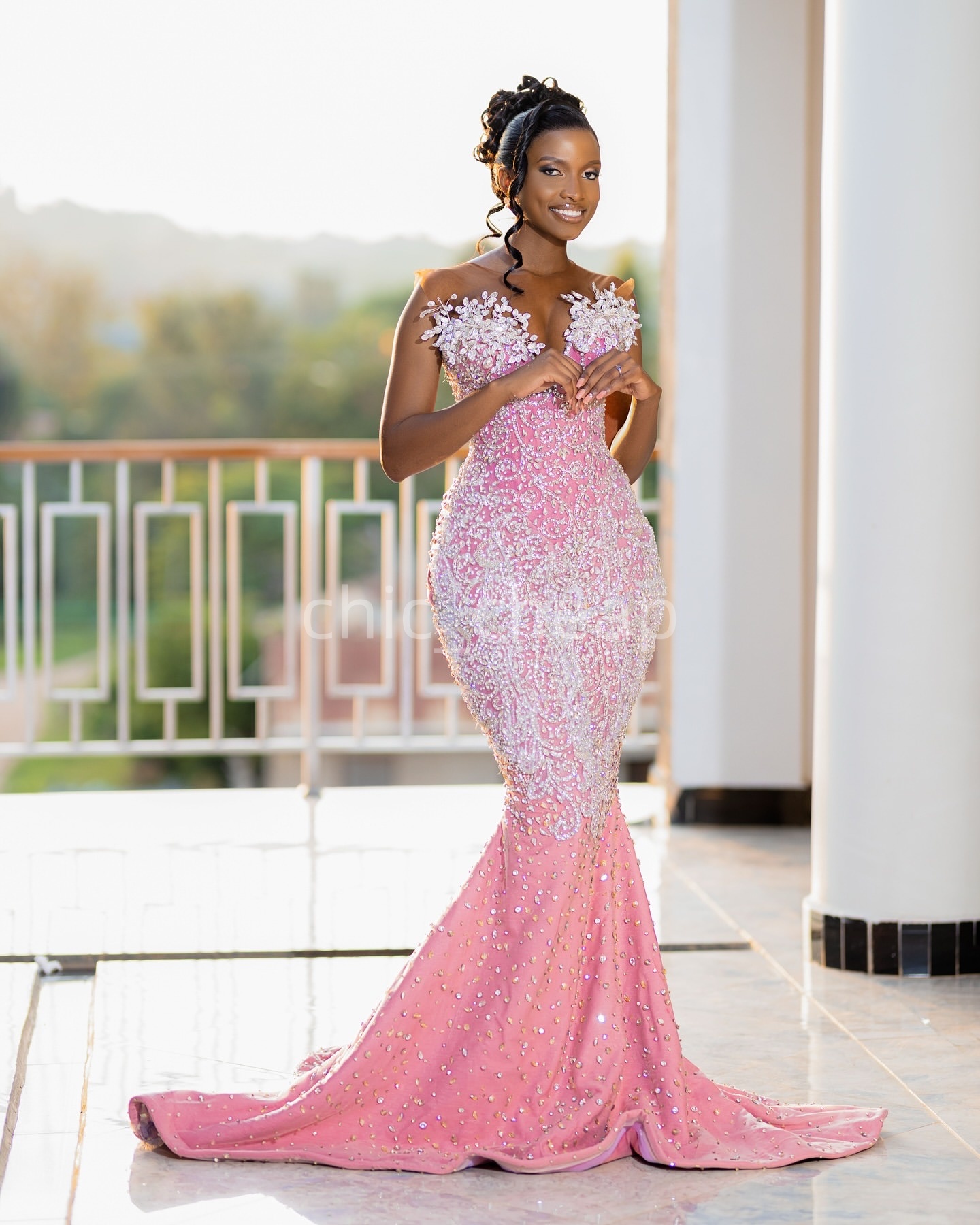 2K26 Pink Prom Dress 2026 Mermaid Prom Dress Crystals Appliques Sheer Neck Sparkly Evening Dresses Birthday Party Formal Receiption Gowns Dresses ZJ07