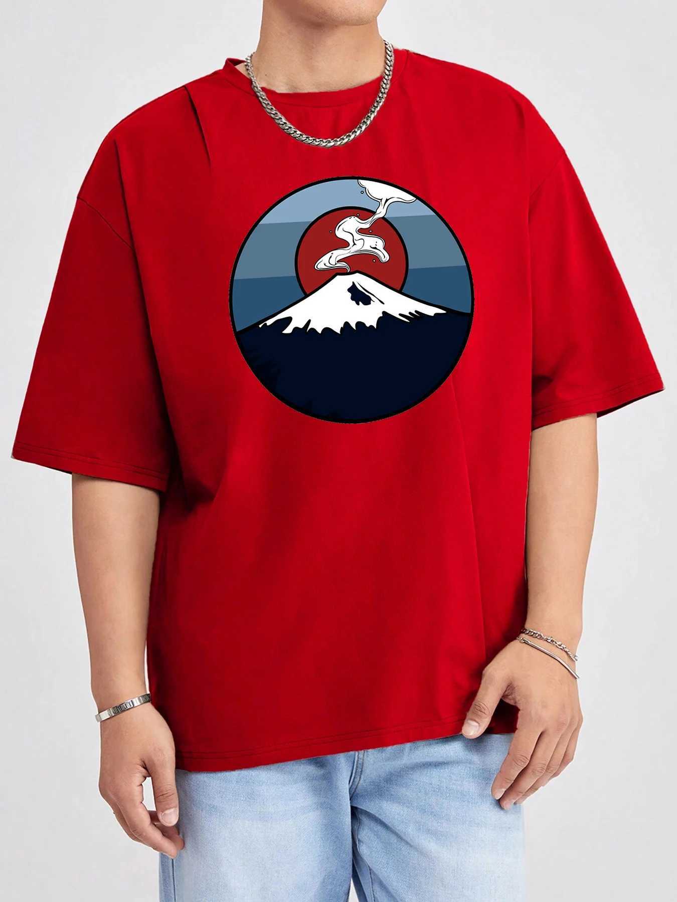 Fuji Volcano Japan Mount Fuji Printing ManS Tops Summer Breathable Short Sleeve Cool Harajuku Tee Shirts Cotton Basics T-Shirt M260317