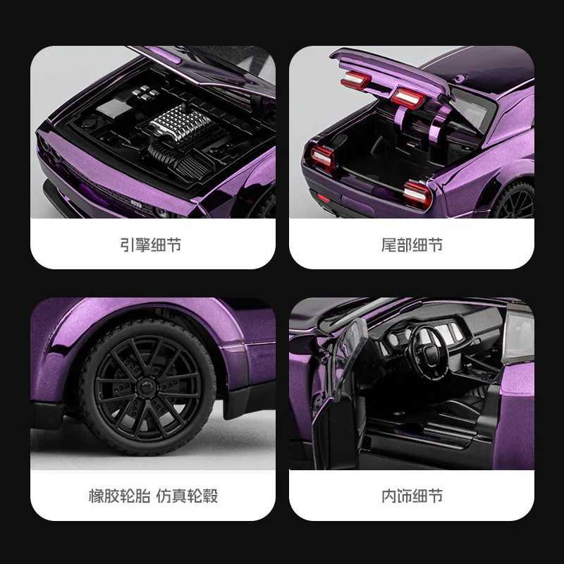 132 Dodge Challenger SRT Hellcat Redeye Supercar Alloy Metal Diecast Model Car Sound and Light Pull Back Childrens Toy Collect D260317