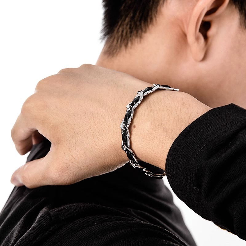 Women Jewelry Bracelets Charm Bracelets Cuban Chain Titanium Steel Leather Street Style Party Wear Wristband for Men