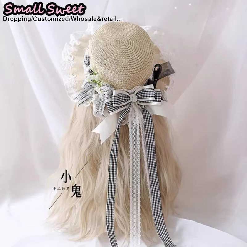Womens Y2K Girl Sweet Lolita Straw Boater Hat Plaid Design with Bow Accents Versatile Forest-Style Sun Hat for Casual Wear H260317 - view 7