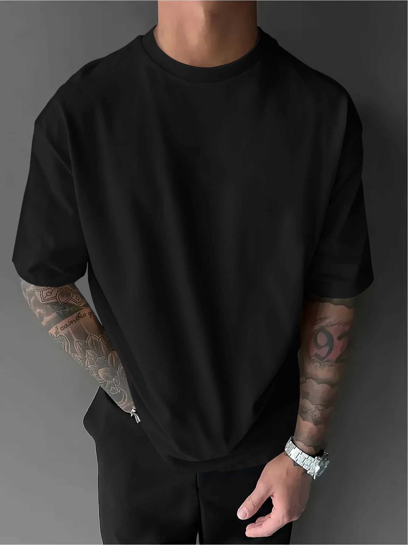 Summer Men Cyber Future Mechano Cartoon Bear Letter T-shirt Street Fashion Loose Fit 100 Cotton Suitable for Daily Casual Wear M260317