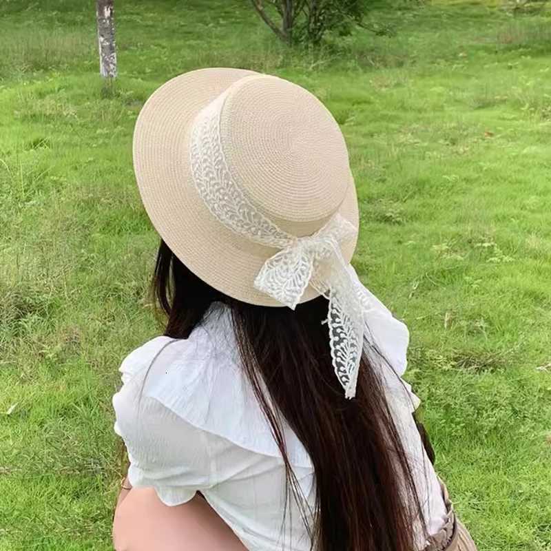 Summer Beach Straw Hat For Women Lace Bow Wide Brim Sun Protection Hat Travel Fashion Vacation Sunscreen Cap Mountaineering Hat H260317 - view 6