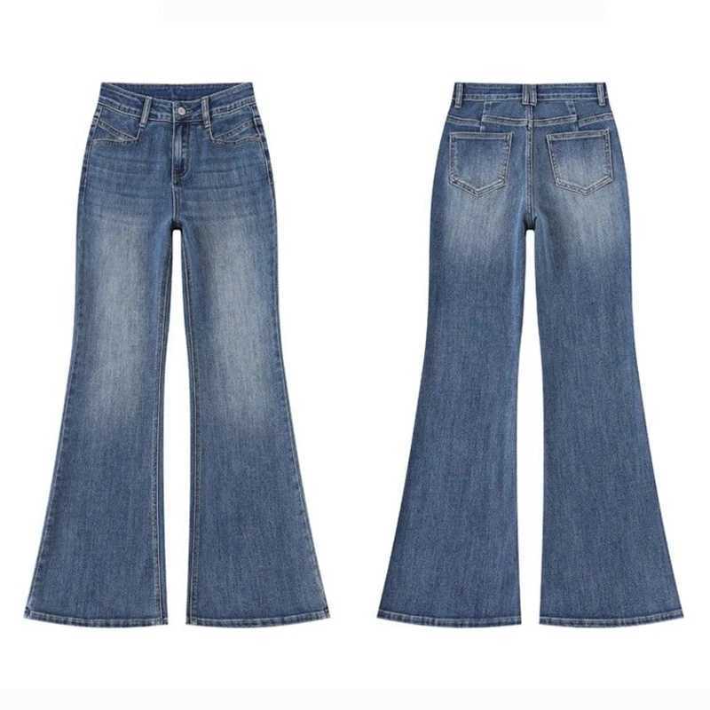 2025 Women Retro Blue Flared Jeans Hot Sale Lady High Waist Casual Denim Trousers s Classic Korean Straight Leg Pants M260317