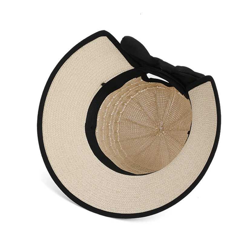 8484Summer hat girls versatile bow-tied ponytail hole large eaves straw hat outdoor outing sun hat H260317 - view 5