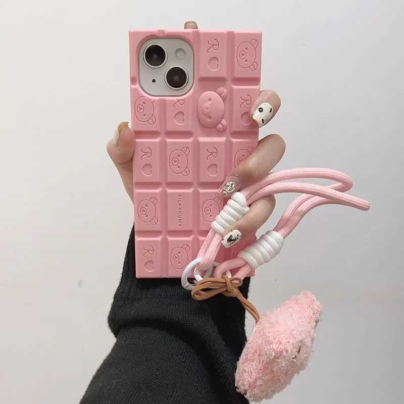 3D Chocolate Rilakkuma Phone Case For iphone 17 16 Pro Max 15 14 Plus 13 12 11 Pro Max Soft Cover with Cute Bear wrist strap C260314