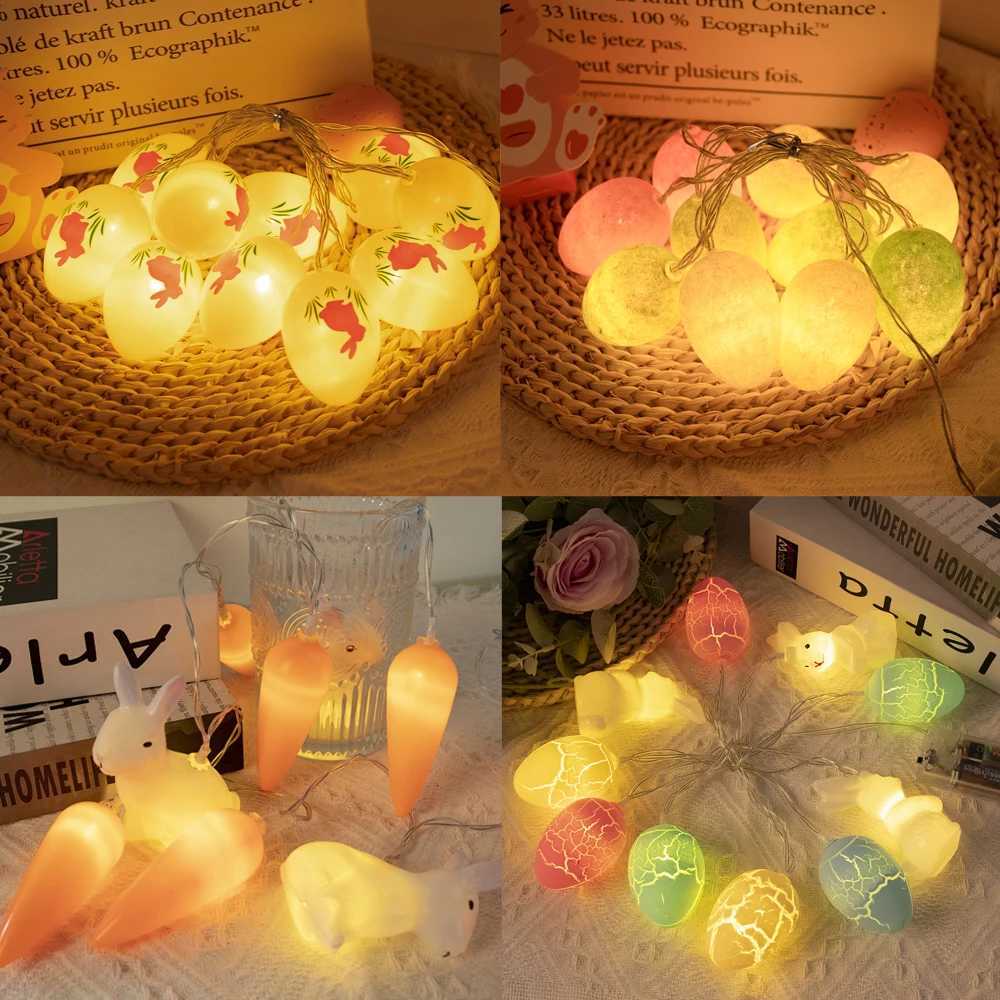 15m Easter LED Bunny String Lights for Home Decor Carrot Rabbit Chick Egg Fairy Light Garland Ornament Happy Easter Party Gifts H260316