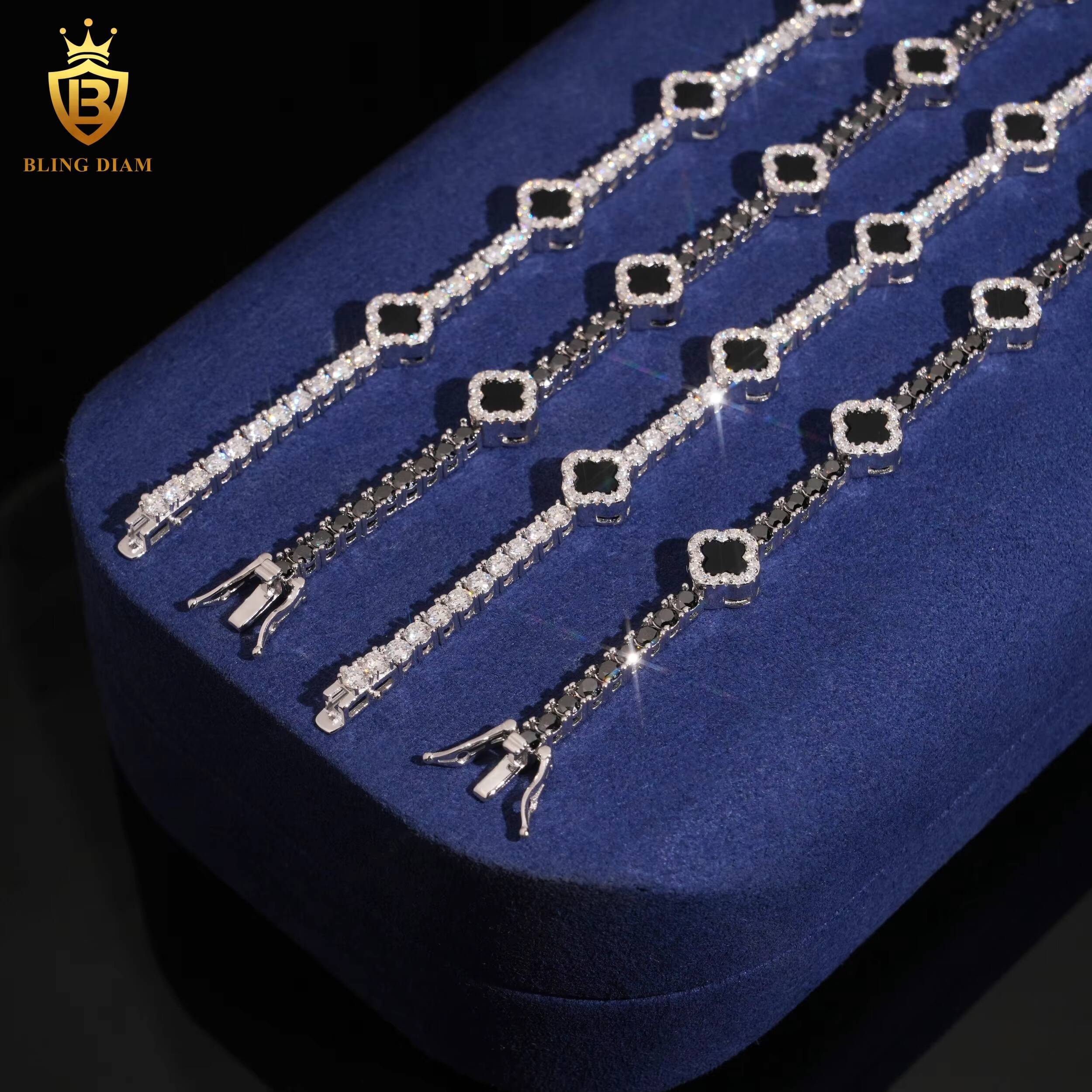 USA Stock Moissanite Bracelet Clover 3MM Tennis Chain Round Moissanite 925 Silver White Gold GRA Fashion Jewelry Bracelets