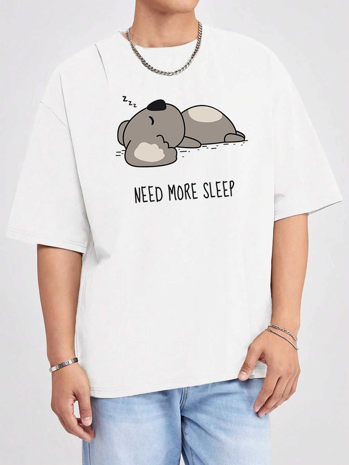 Sloths Need More Sleep Printed T Shirt Mens Cotton Summer Streetwear Soft Cartoon T-Shirts Oversized Breathable Tops O-Neck Tee M260317