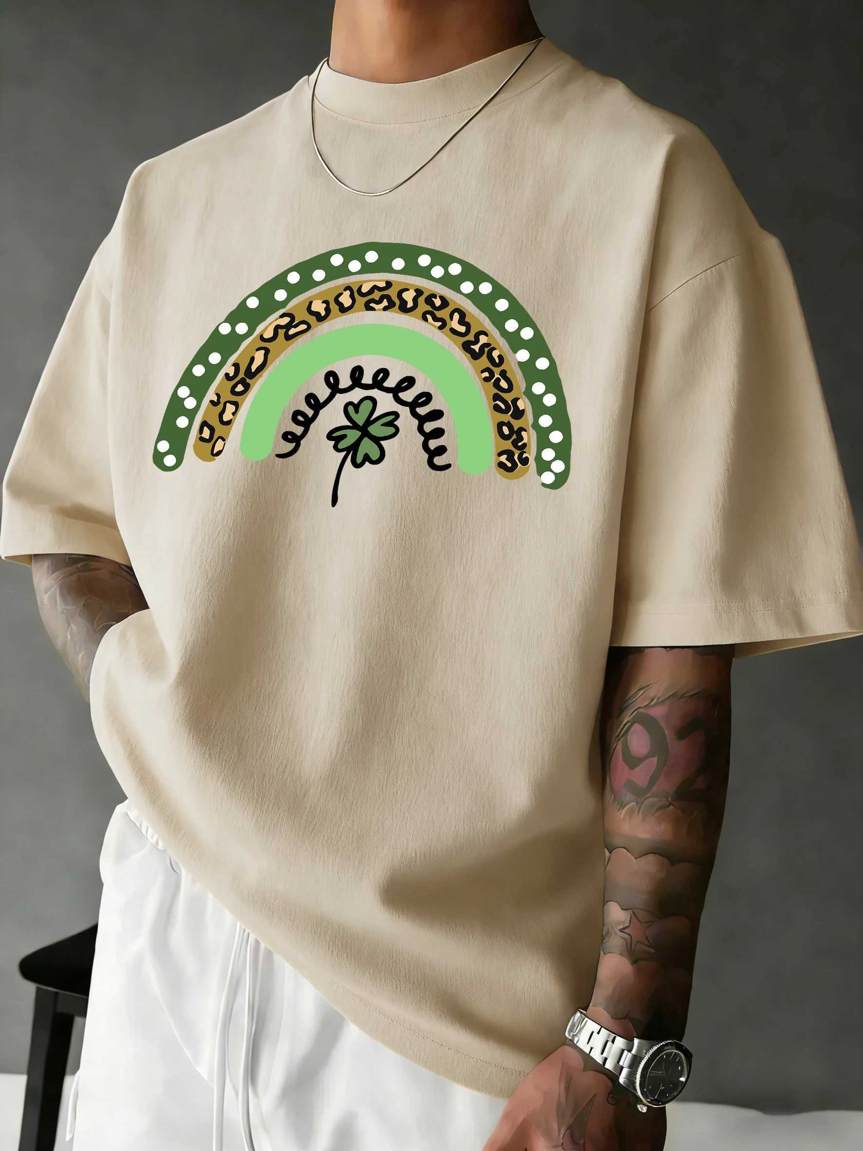 Rainbow Clover Greenprints Man Comfy Daily T Shirts Hip Hop Summer Beach T-Shirt Casual Oversize Clothes All-Match Cotton Tops M260317