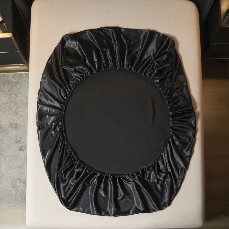 Kuup 100Polyester 3pcs satin surface Bedding Fitted Sheet and pillowcases Set Elastic Band Around Mattress Cover King Bed Cover D260317