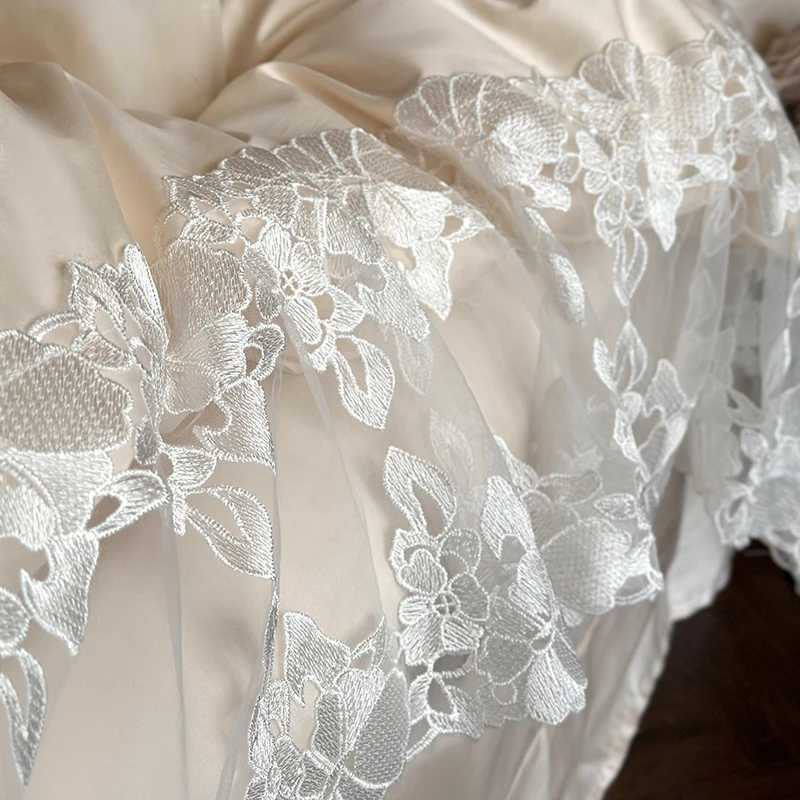 Romantic White Flowers Lace Princess Wedding Bedding Set 100S Egyptian Cotton Duvet Cover Flat/Fitted Bed Sheet Pillowcases 4Pcs D260317