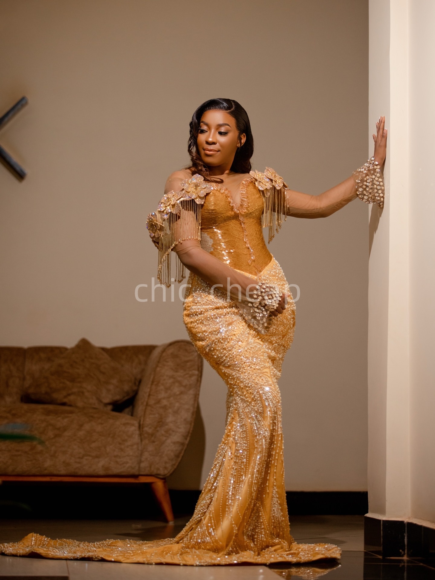 2K26 Gold Prom Dress 2026 Mermaid Prom Dress Flowers Crystals Tassels Sequined Evening Dresses Birthday Party Formal Receiption Gowns Dresses ZJ064