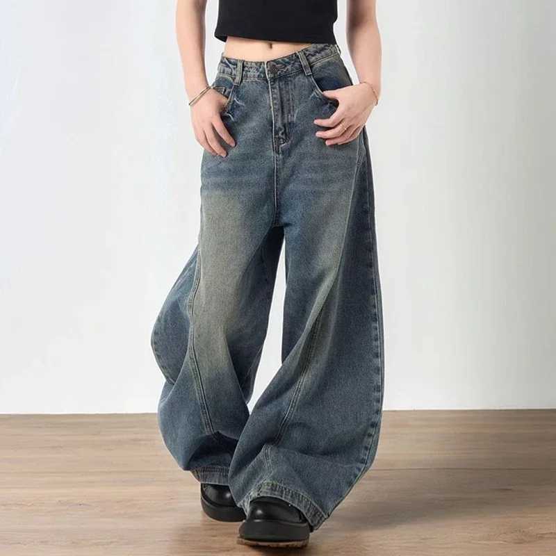 Lady Retro Baggy High Waist Jeans Female Comfortable Solid Wide Leg Denim Trousers Women Korean Fashion Casual Pants M260317