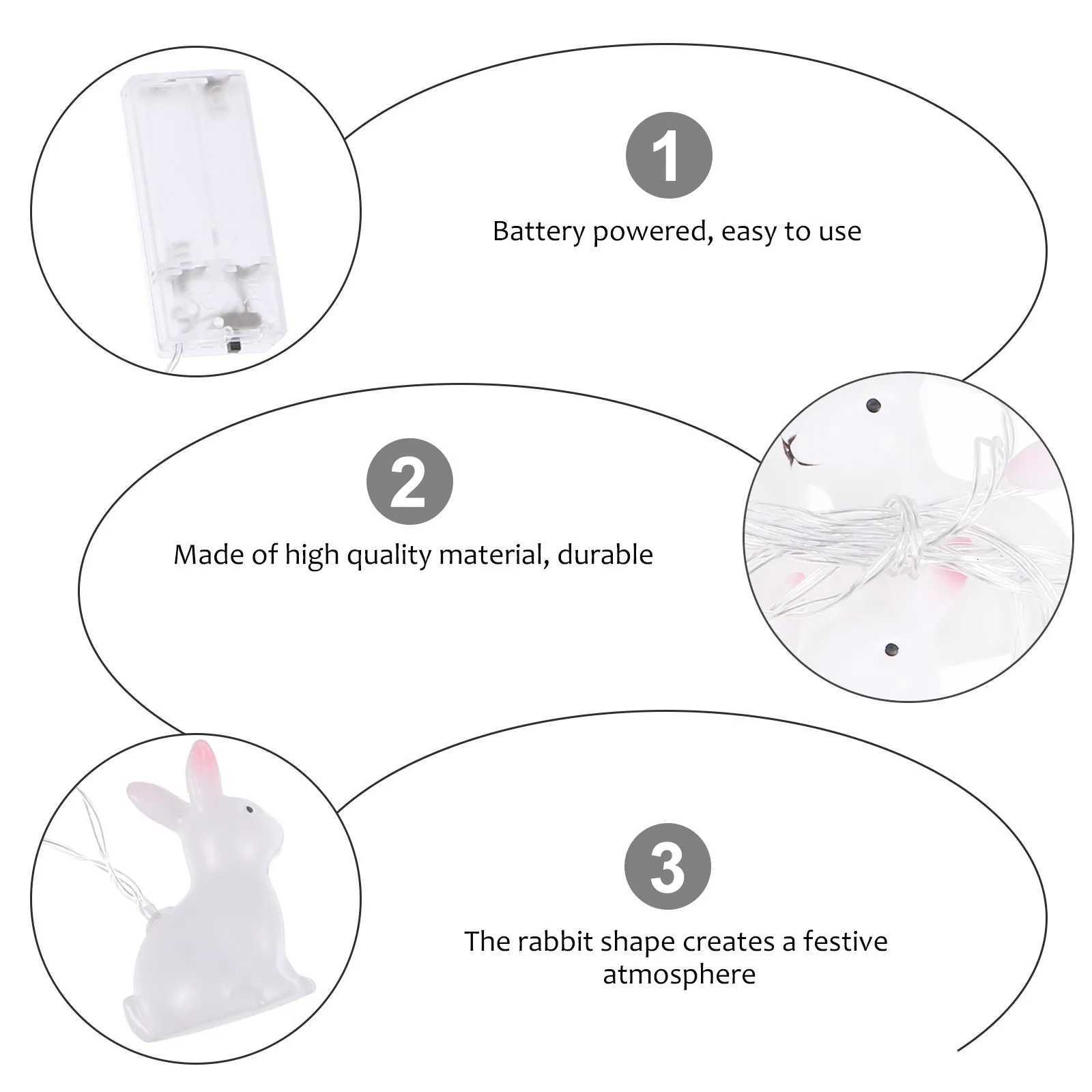 1Set Rabbit String Lights Easter LED Light Decor for Room Party Garden Bright Low Power Consumption Easter H260316