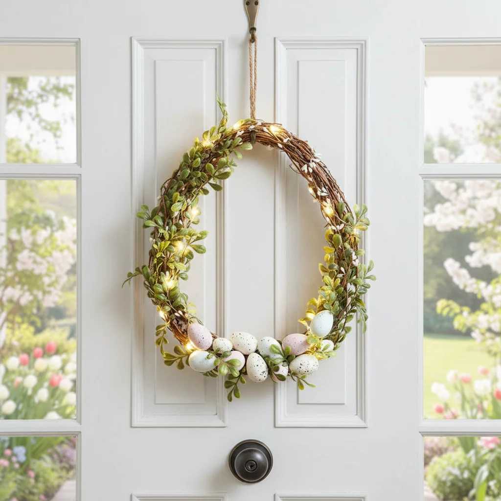 Easter Day Artificial Egg Flower Wreath With LED Lights For Easter Spring Decoration Garden Door Hanging Garlands 30x25cm H260316