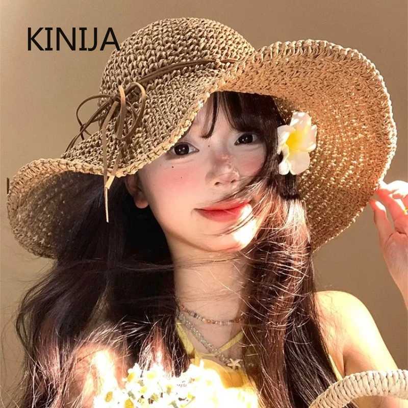 Holiday Sle Beach Fisherman Hat Seaside Sun Protection Sun Hat Large Brim Bow Woven Straw Hat Women Panama Chapeau Korean H260317 - view 3