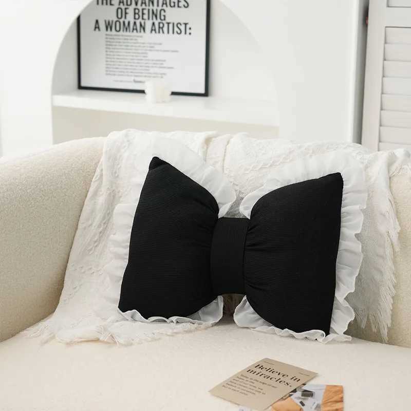 Modern Simple Sofa Pillow Living Room Bedside Cushion Cute Bow Back Lace Edge Comfortable and Breathable Pad D260317