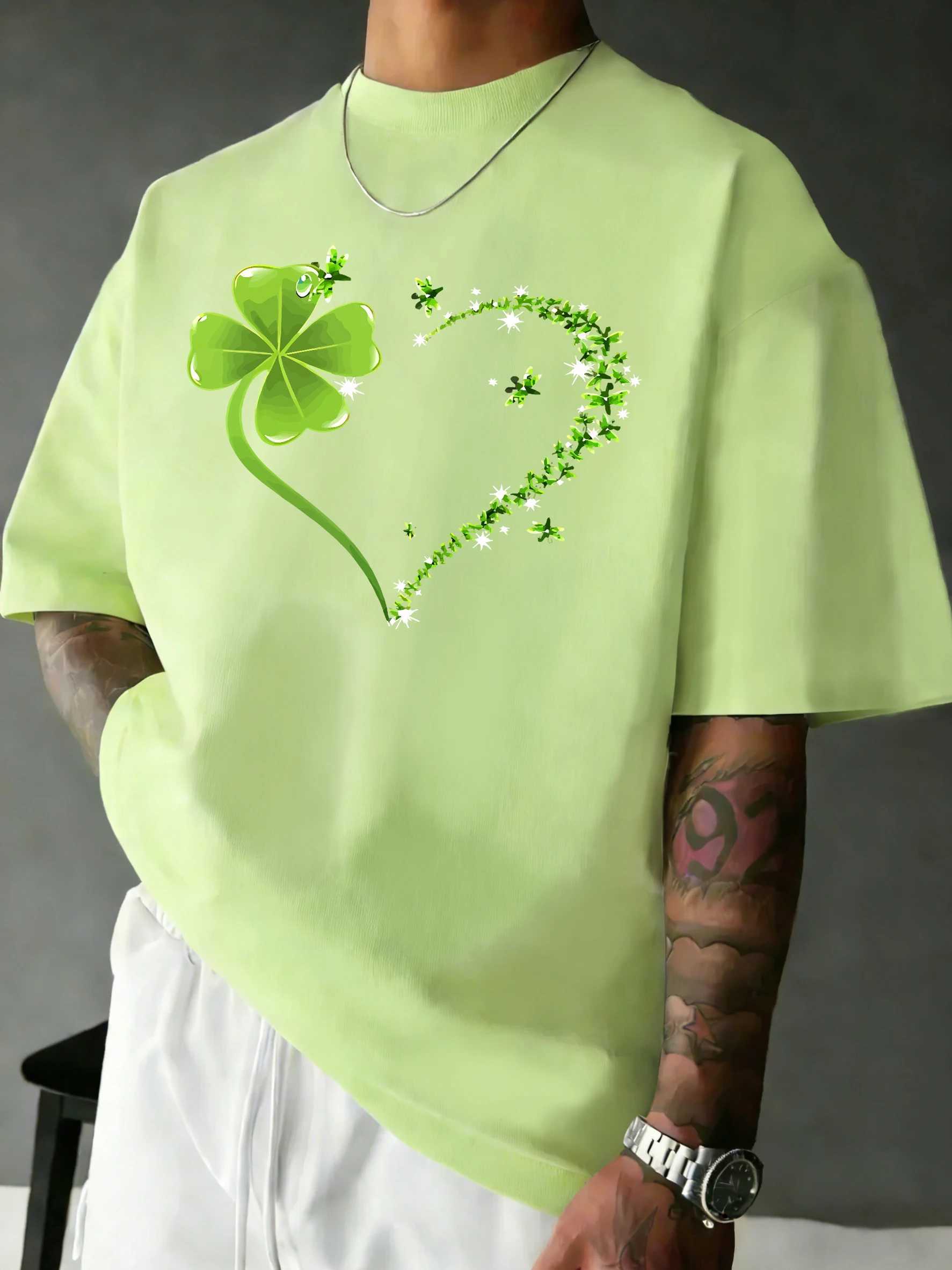 Clover Heart Vineprint Man Daily Sport T Shirts Summer O-Neck T-Shirt Loose Cotton Top All-Match Breathable Unisex Sportswear M260317