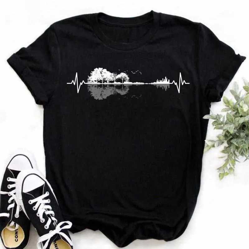 New Harajuku Funny Music Note Art T Shirt Fashion Women T Shirt Music Tops Short Sleeves Black T-shirt Ladies Casual Tees Top M260317