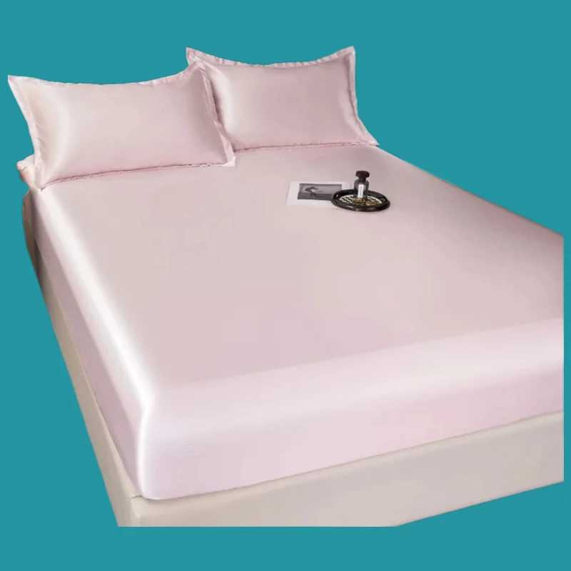 2025 new ice silk fitted sheet solid color cool silk mattress protective cover non-slip satin dust cover without mattress D260317