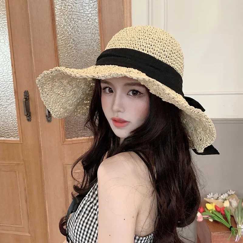 New Summer Straw Sun Cap Womens Lace up Big brim Beach Panama Foldable Holiday Cool Sunshade Hat Gorras H260317 - view 5