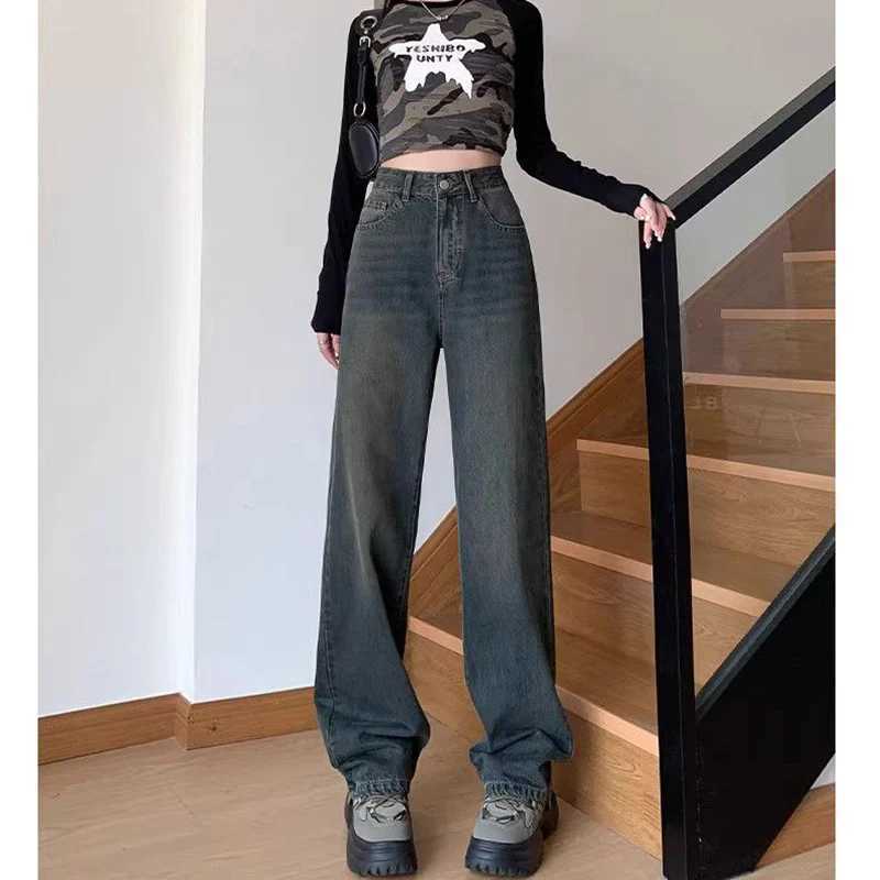 Female Thin High Waist Straight Leg Jeans s Classic Vintage Solid Baggy Denim Trousers New Lady Fashion Casual Pants M260317