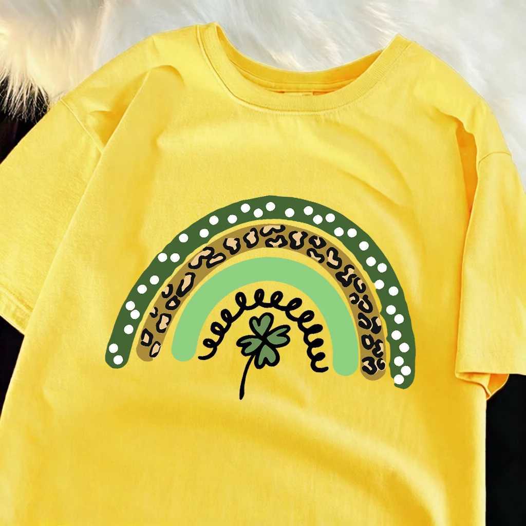 Rainbow Clover Green Prints Man Comfy Daily T Shirts Hip Hop Summer Beach T-Shirt Casual Oversize Clothes All-Match Cotton Tops M260317