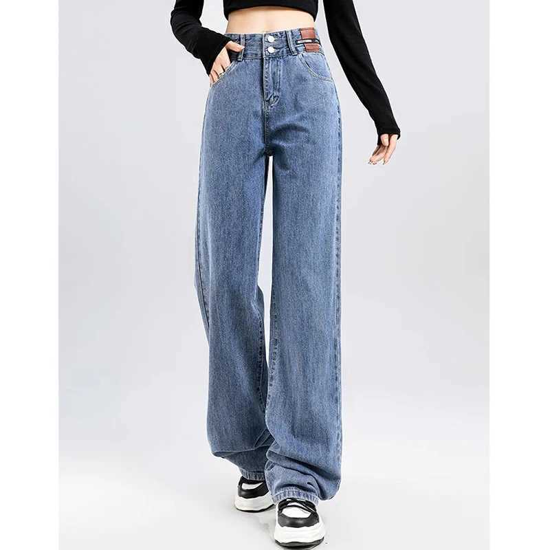 Hot Sale s Classic Fashion High Waist Jeans Female Korean Baggy Solid Pants Women Straight Leg Casual Denim Trousers M260317