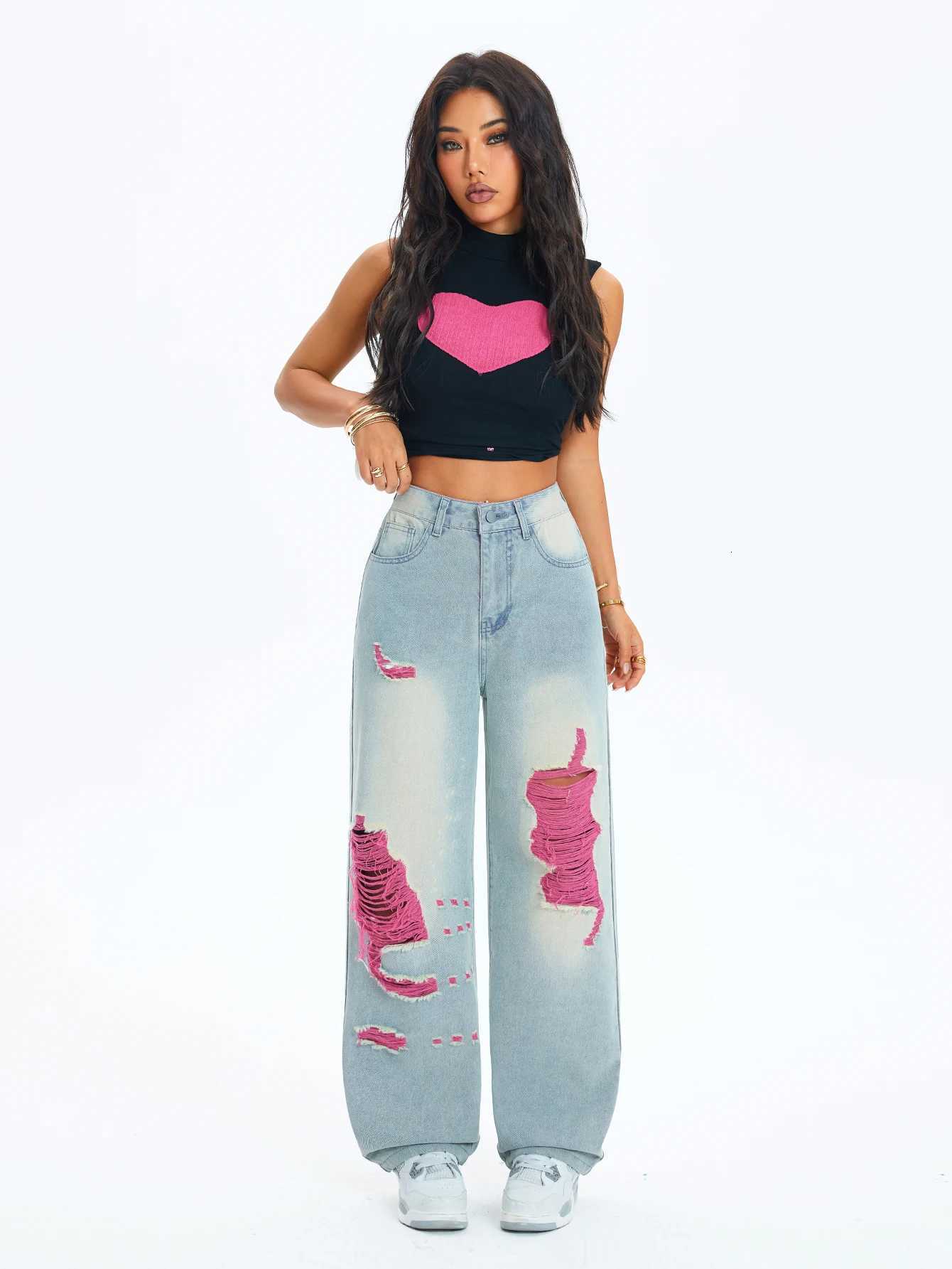 5-Pack Womens Distressed Peach-Colored Chiffon Wide-Leg Long Pants Non-Stretch Fabric Fashionable plus Size Casual TrousersT260317