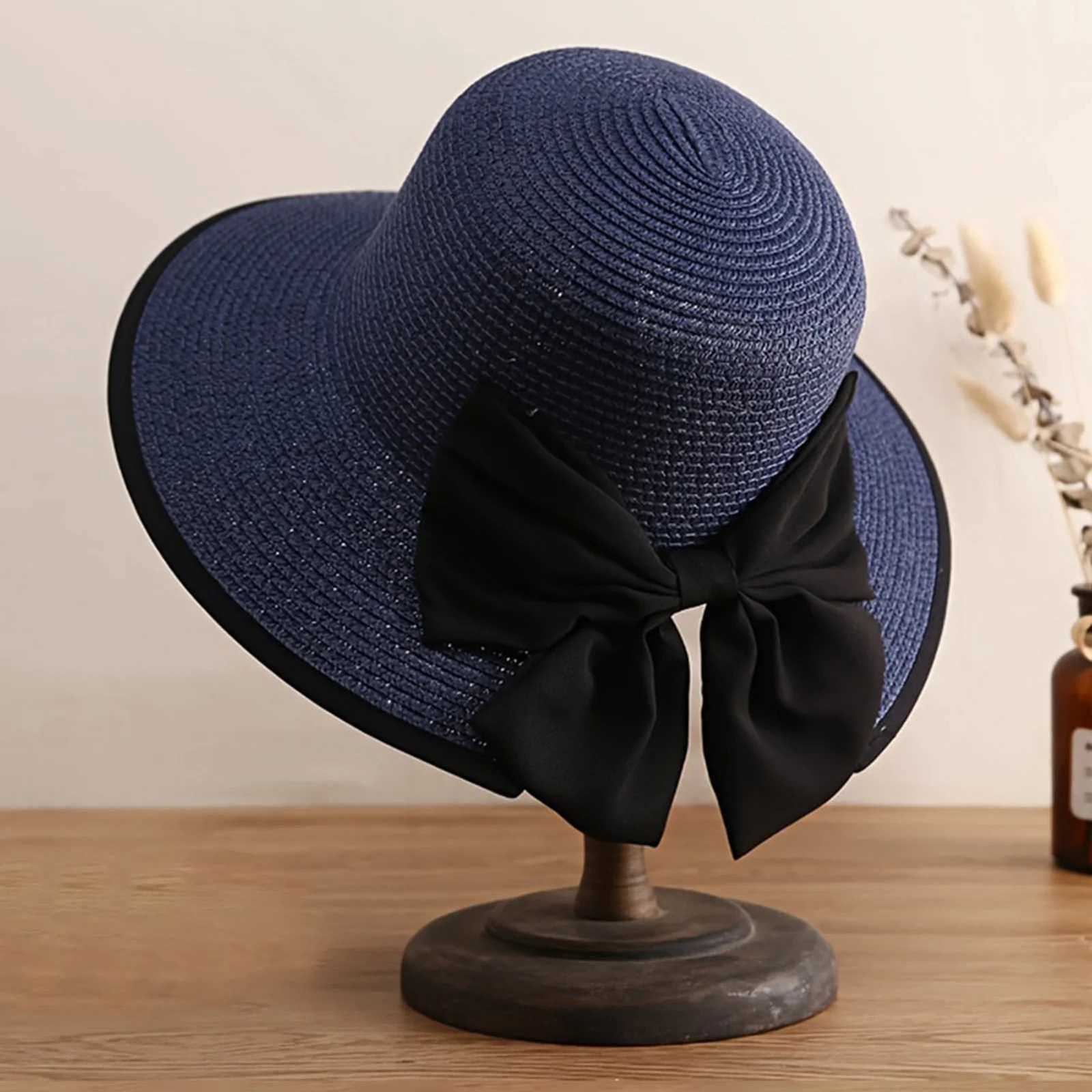 Womens Wide Brim Straw Hat with Bowknot Summer Straw Sun Hat Beach Vacation Sun Protection Hats for Outdoor Travel Photography H260317 - view 5