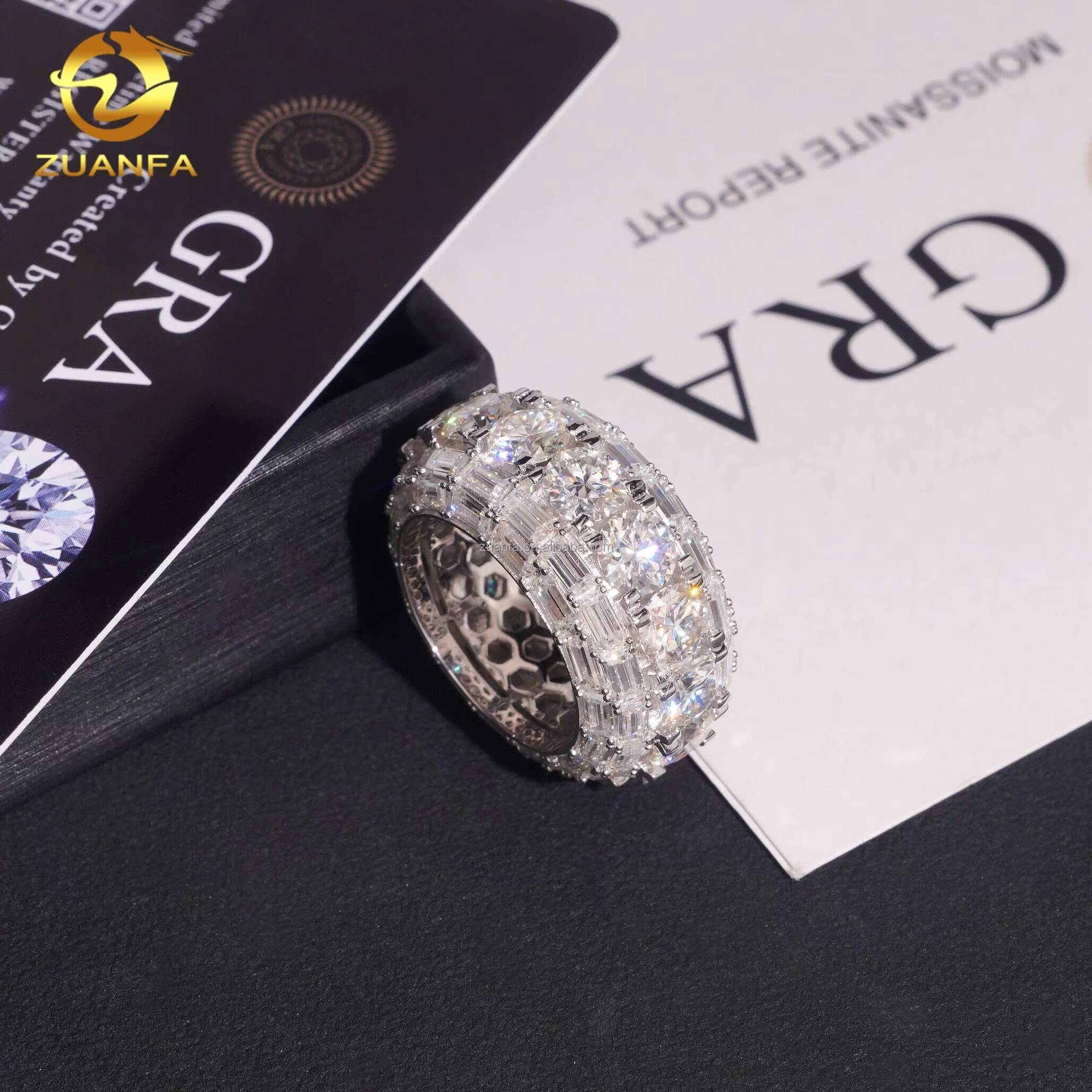 New Arrivals Unique Design Fashion Jewelry Iced Out Hip Hop baguette Moissanite Diamond 925 Sterling Silver Eternity Band Ring