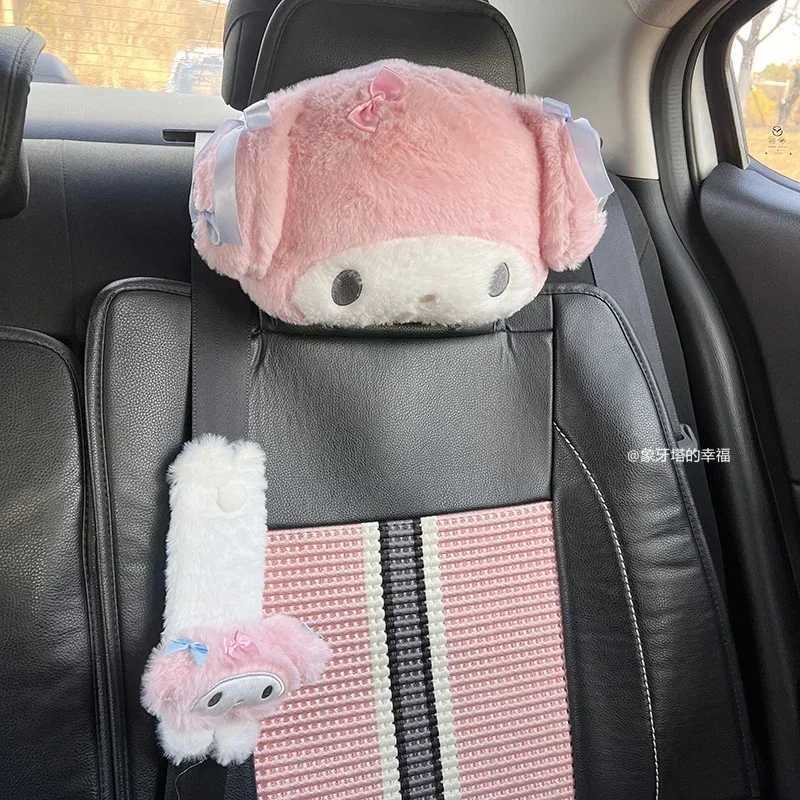 Comfortable My Melody Headrest Back Cushion Seat Belt Cover Soft Japanese Style Cuddly Pillow Lolita Car Decor Xmas Gifts Girl D260317