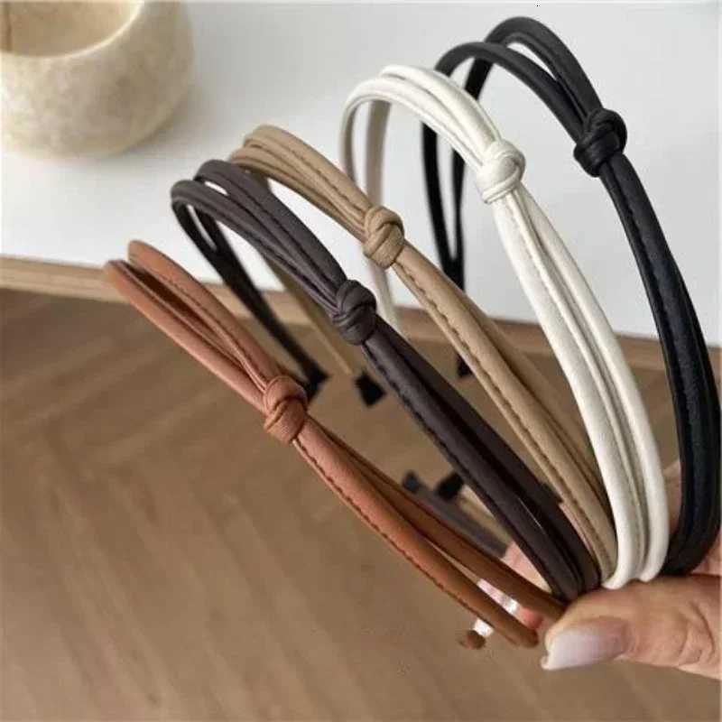 Korean Vintage Knotted Thin PU Leather Solid Color Headband Simple Temperament Elegant Hair Band Hair Hoop Hair Accessories C260316
