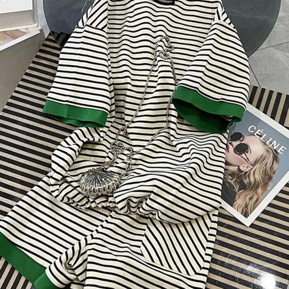 Shorts Pant Set Women Two Piece Matching Sets Short Sleeve Tops Striped Pants Casual Elastic Waist Summer Y2k Streetwear
