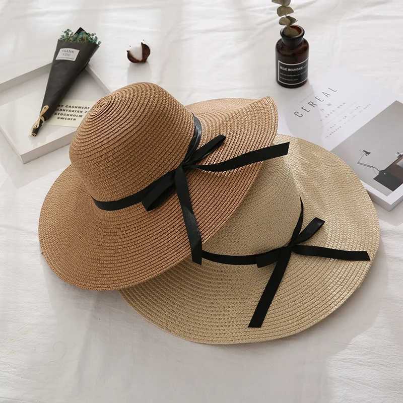 1Pcs Fashionable Summer Wide Brim Straw Hat Foldable Bow Design Beach Sun Hat for Women Korean Style Handmade Vacation Accessory H260317 - view 5