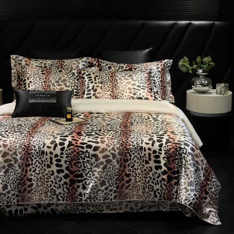 Leopard zebra print luxury high-end silk bedding set soft silk satin king size duvet cover sheet or fitted sheet combination set D260317