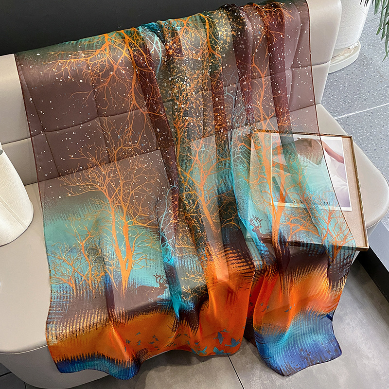 Women's Thin Silk Scarf For Spring Autumn Versatile And Elegant Long Scarf Summer Seaside Sunscreen Beach Shawl