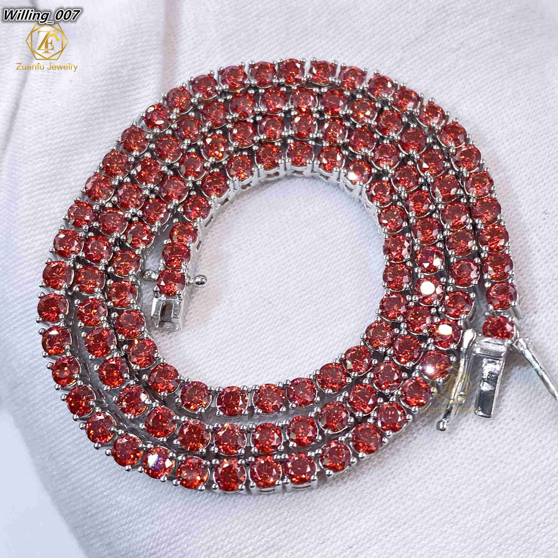 2025 Newest 925 Silver Ice Diamond Tennis Chain Bracelet Red 65mm Moissanite Gold Plated Certified GRA for Parties