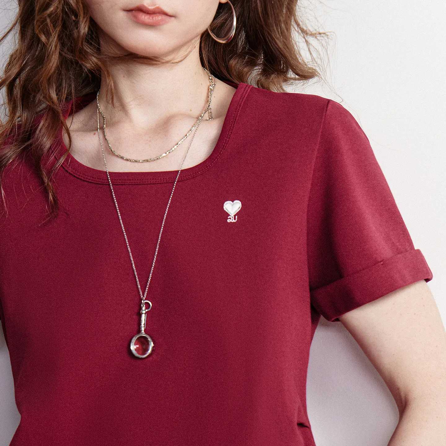 TOYOUTH Women T-shirt 2026 Summer New Breathable Bead Floor Short Fit Waist Cinched Square Neck American Top M260317