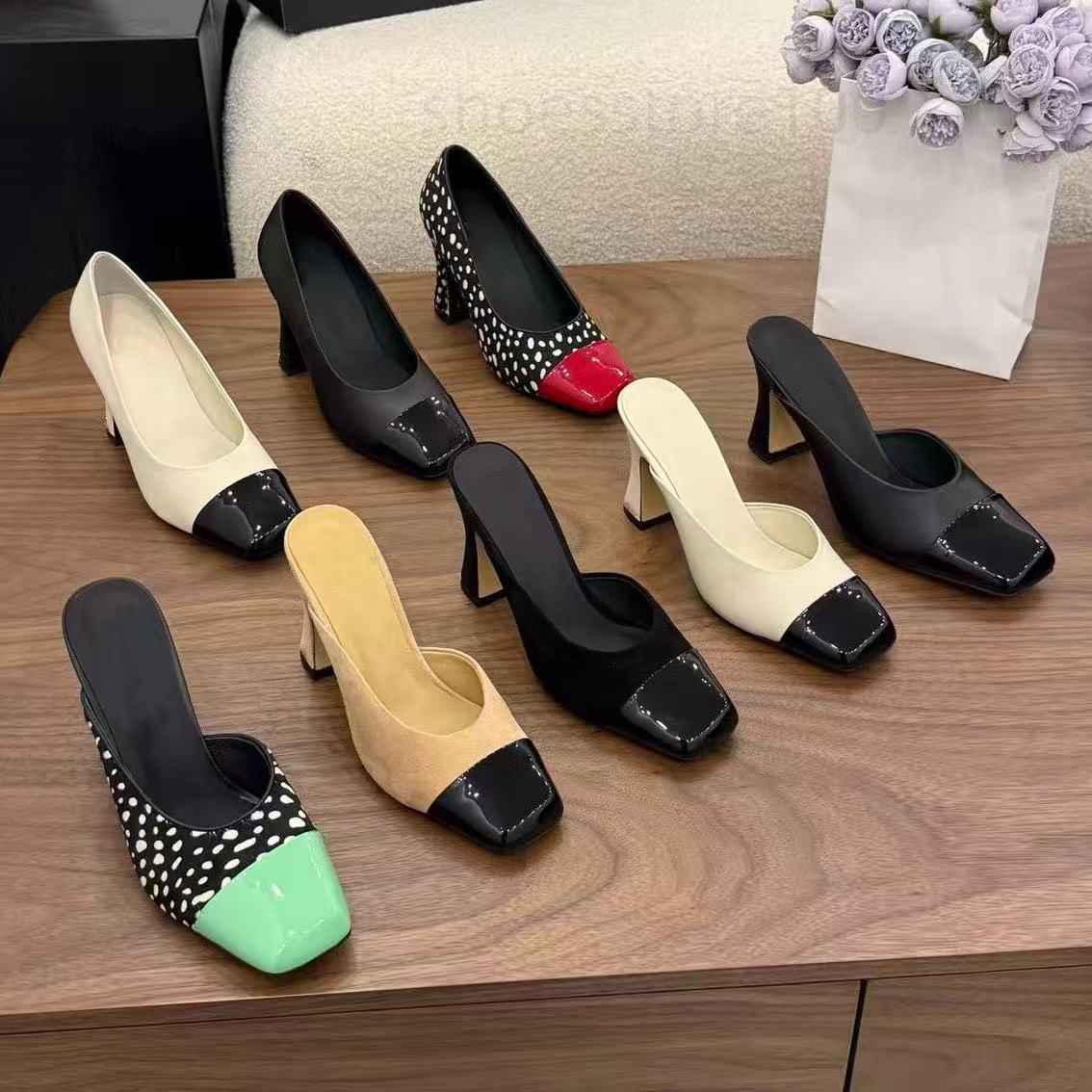 Minimalist Chunky Heel Square Toes Mule slippers Luxury designer women square toe sandals Fashion elegant ladies evening shoes Top quality leather sole 35-42 bag