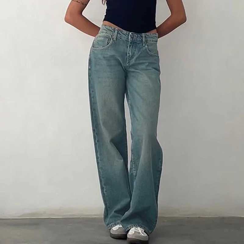 Woman Loose High Waist Straight Leg Jeans Female Wide Leg Street Denim Pants s Classic Retro Blue Casual Denim Trousers M260317