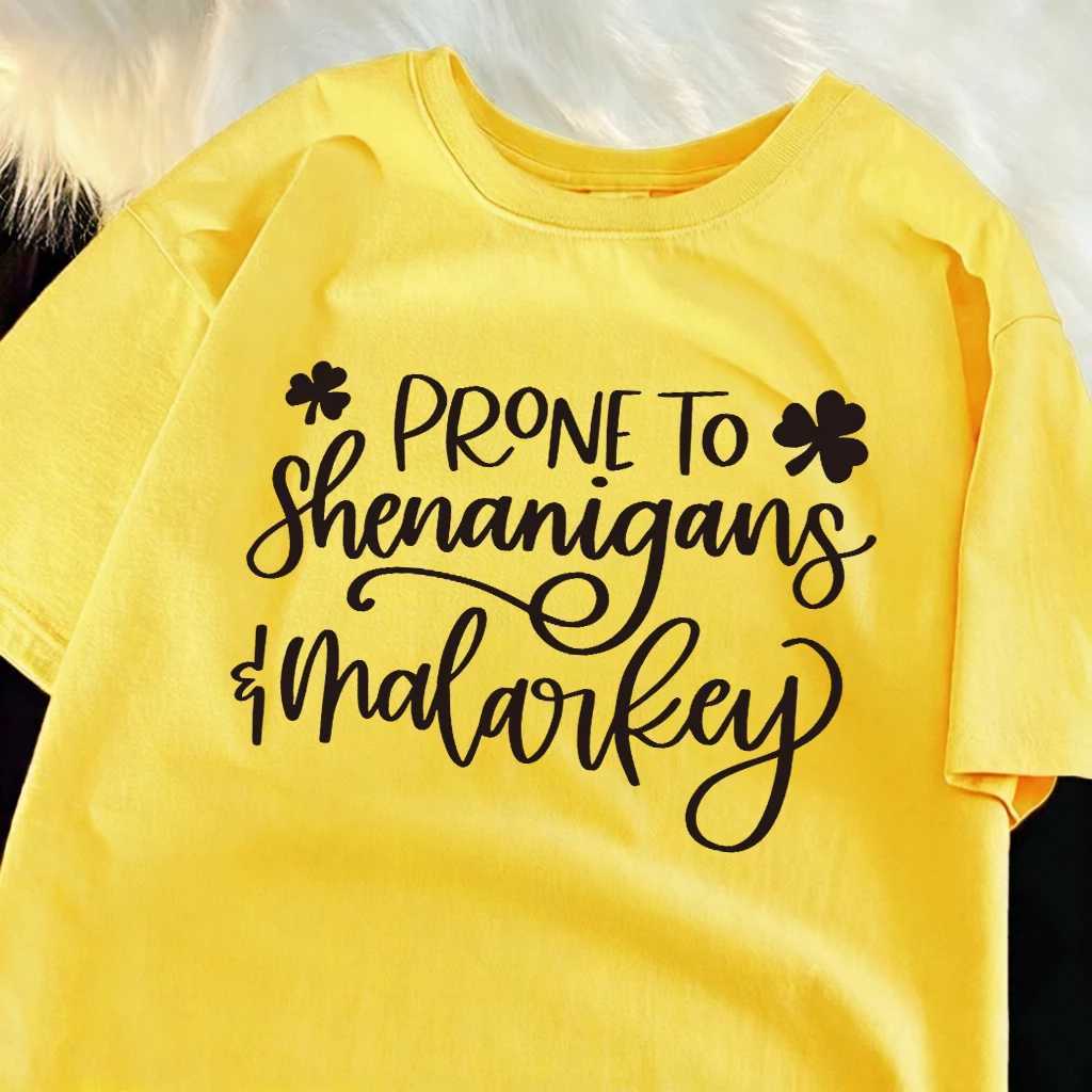 Prone To Shenanigans White Script Printed Man T-Shirt O-Neck Summer T Shirts Hip Hop Loose Clothes Cotton Comfortable Streetwear M260317